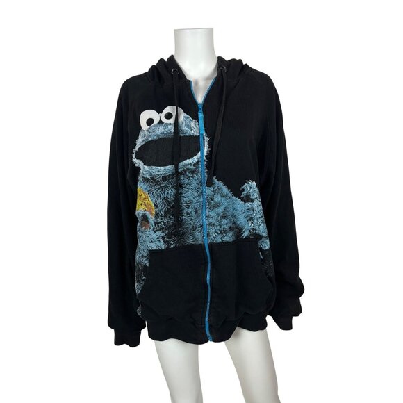 Sesame Street Cookie Monster Sweatshirt Reversible Black Blue Unisex XL Hoodie - Picture 2 of 11